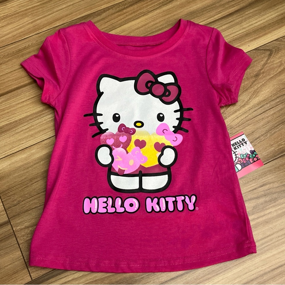 HELLO KITTY Pink Valentine’s Day T-Shirt shirt girls Sz 5/6 By Sanrio NEW